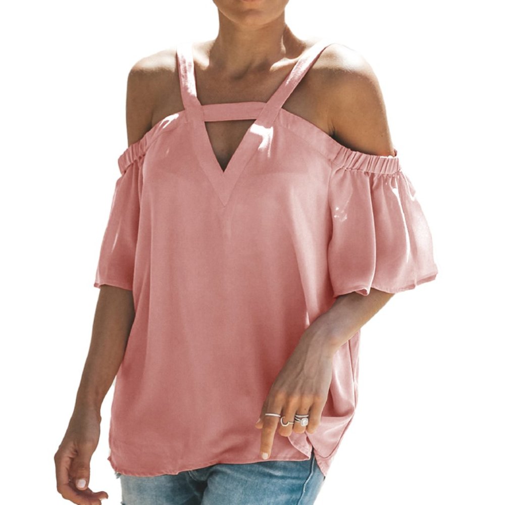 Solid Cutout Cold Shoulder Top